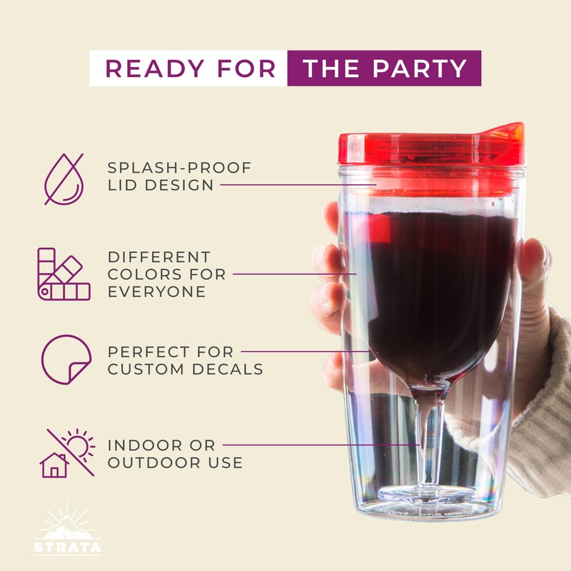 STRATA CUPS Insulated Wine Tumbler With Lid (SET OF 10) BONUS Name Decals - Outdoor Acrylic Plastic Wine Glasses, 10oz Cup Tumblers in 10 Colors - Adult Sippy, Unbreakable Stemless Wine Glass - Image 2